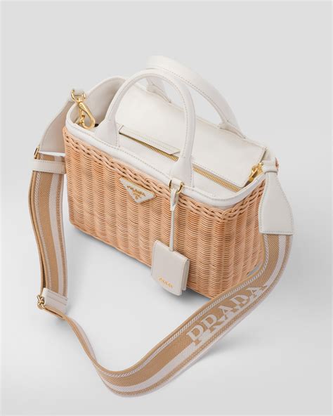 prada canvas cosmestic bag|Prada wicker tote bag.